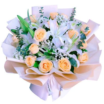 泉州16朵香槟玫瑰2支百合，爱的温暖和幸福