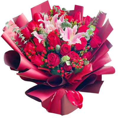 泉州22朵红玫瑰百合，爱的火焰