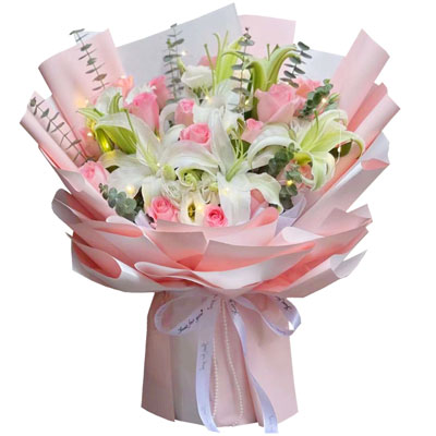 泉州16朵粉玫瑰百合，感情稳定坚固